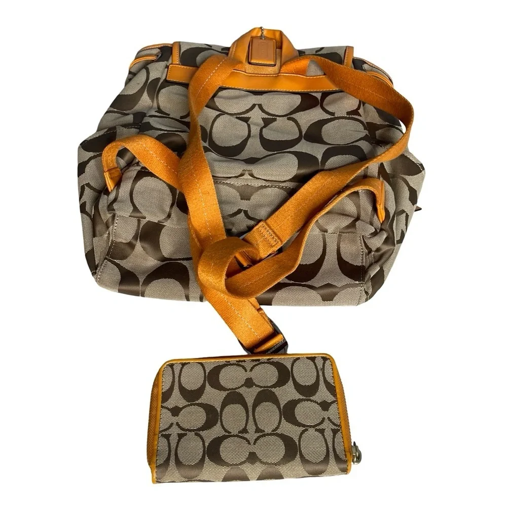 Coach signature pumpkin orange/ Tan adjustable Backpack and Wallet Set with tags